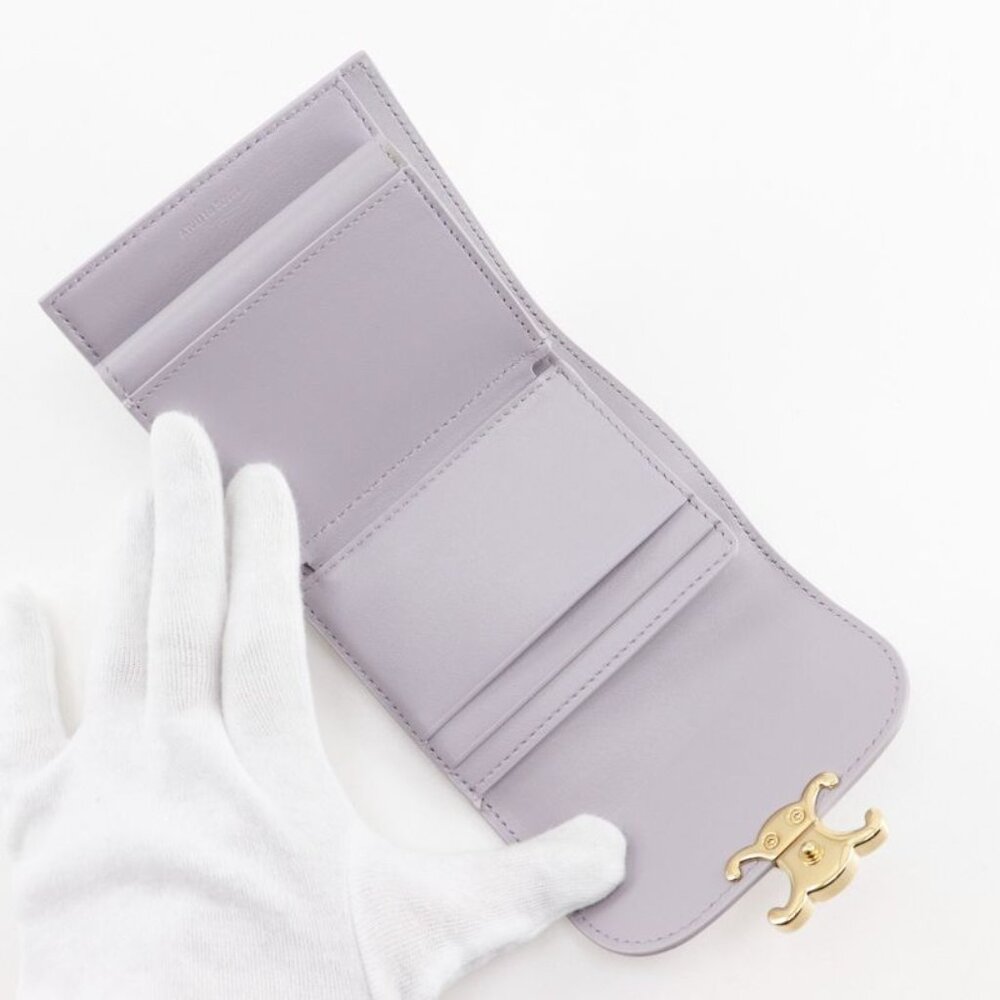 Celine Triomphe Small Flap Wallet Compact Wallet Leather Purple Trifold - Picture 8 of 10